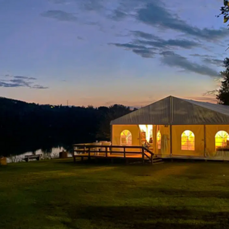 Lavishly decorated pavilion at a wedding at Waterfront Park in Calgary