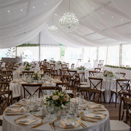 Lavishly decorated pavilion at a wedding at Waterfront Park in Calgary